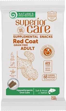 Nature's Protection Superior Care Raudona Coat begrūdis su lašiša Junior Small Breed 1,5kg, jaunų, mažų veislių raudonkailių šunų sausas begrūdis pašaras su lašiša
