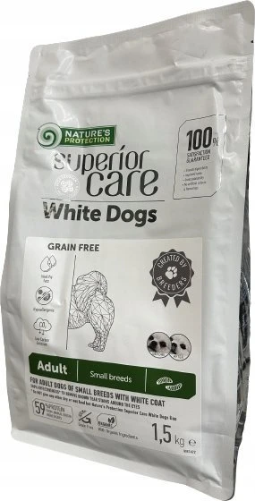 Nature's Protection Superior Care Baltas Dog begrūdis with Insect protein Adult Small Breed 1,5kg, begrūdis mažų veislių suaugusių baltakailių šunų pašaras su vabzdžiais