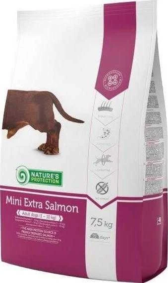 NATURE'S PROTECTION Mini extra lašiša Adult Small breed dog, suaugusių mažų ir labai mažų veislių šunų sausas pašaras su lašiša, 7.5kg
