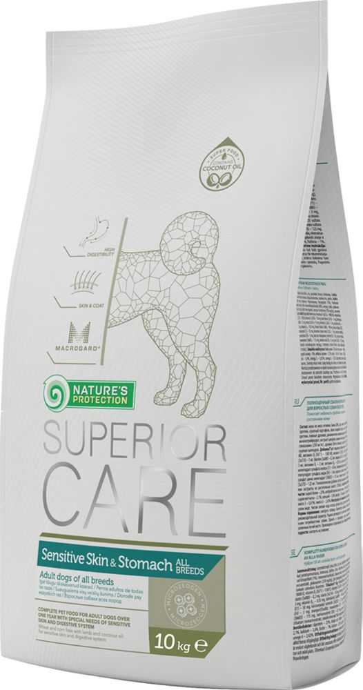 Nature's Protection Superior Care Sensitive Skin&amp;Stomach su ėriena Adult All Breeds 1,5kg, visų veislių suaugusių jautrią odą ir virškinimo sistemą turinčių šunų sausas pašaras su ėriena