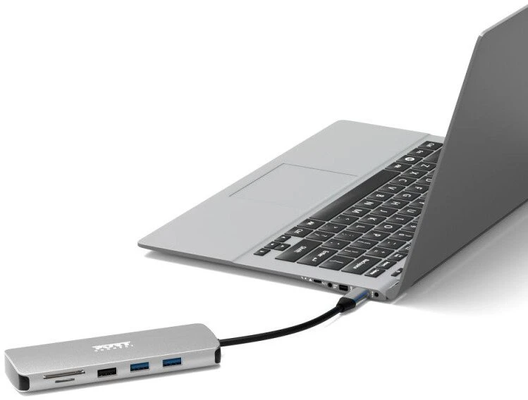 Port Designs USB-C dokas prijungtas prie kompiuterio