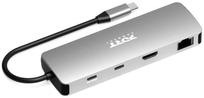 „Port Designs PORT CONNECT USB-C 1× 4K“ prijungimo stotelė, 9 viename, aliuminio dizainas, 85 W PD, sidabrinis