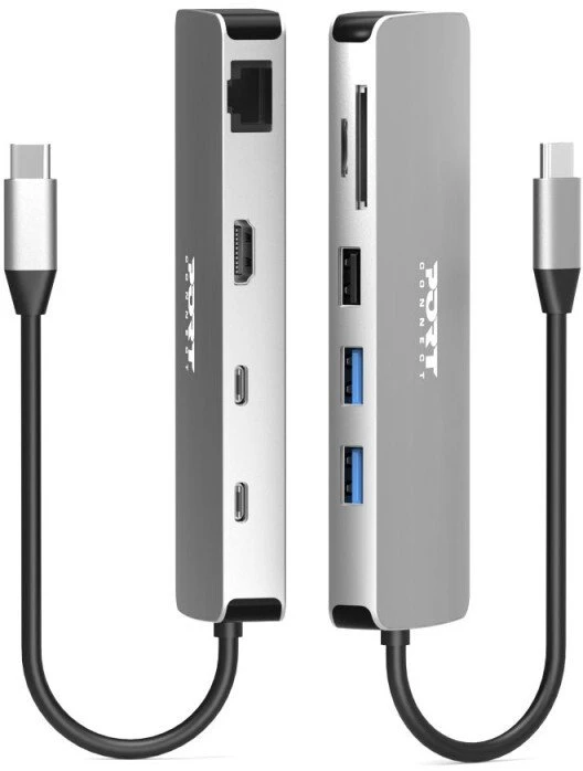 „Port Designs PORT CONNECT USB-C 1× 4K“ prijungimo stotelė, 9 viename, aliuminio dizainas, 85 W PD, sidabrinis