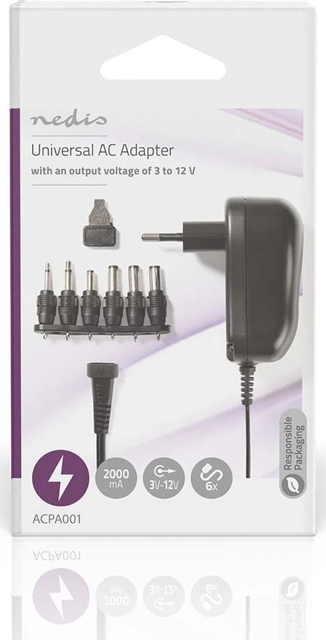 Nedis ACPA001 maitinimo adapteris/išradėjas Indoor 12 W Juodas