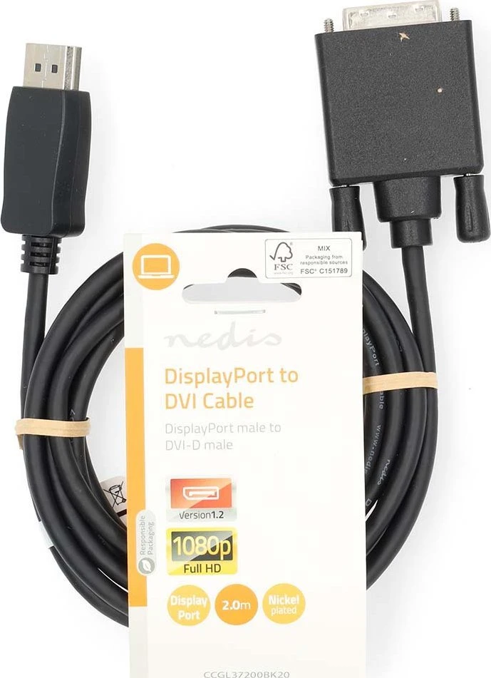 Nedis AV adapteris Nedis CCGL37200BK20 kabelio adapteris 2m DisplayPort DVI-D juodas