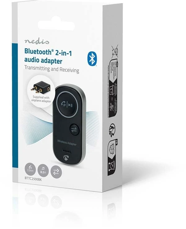 „Nedis BTTC2500BK“ „Bluetooth“ muzikos imtuvas, 8 m, sidabrinis, juodas