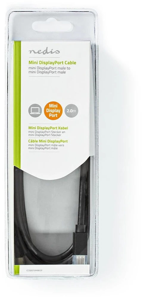 „Nedis CCGB37504BK20“ „DisplayPort“ kabelis, 2 m, „Mini DisplayPort“, juodas