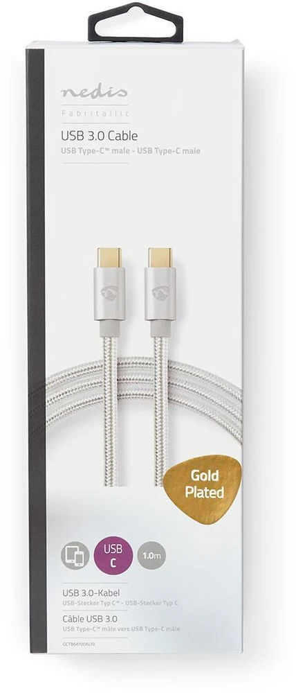 Nedis USB laidas | USB 3.2 Gen 1 | USB-C™ jungtis | | 4K@60Hz | 5 Gbps | Paauksuotas | 1,00 m | apvalus | Pintas / nailonas | Aliuminis | Pakavimas su Si