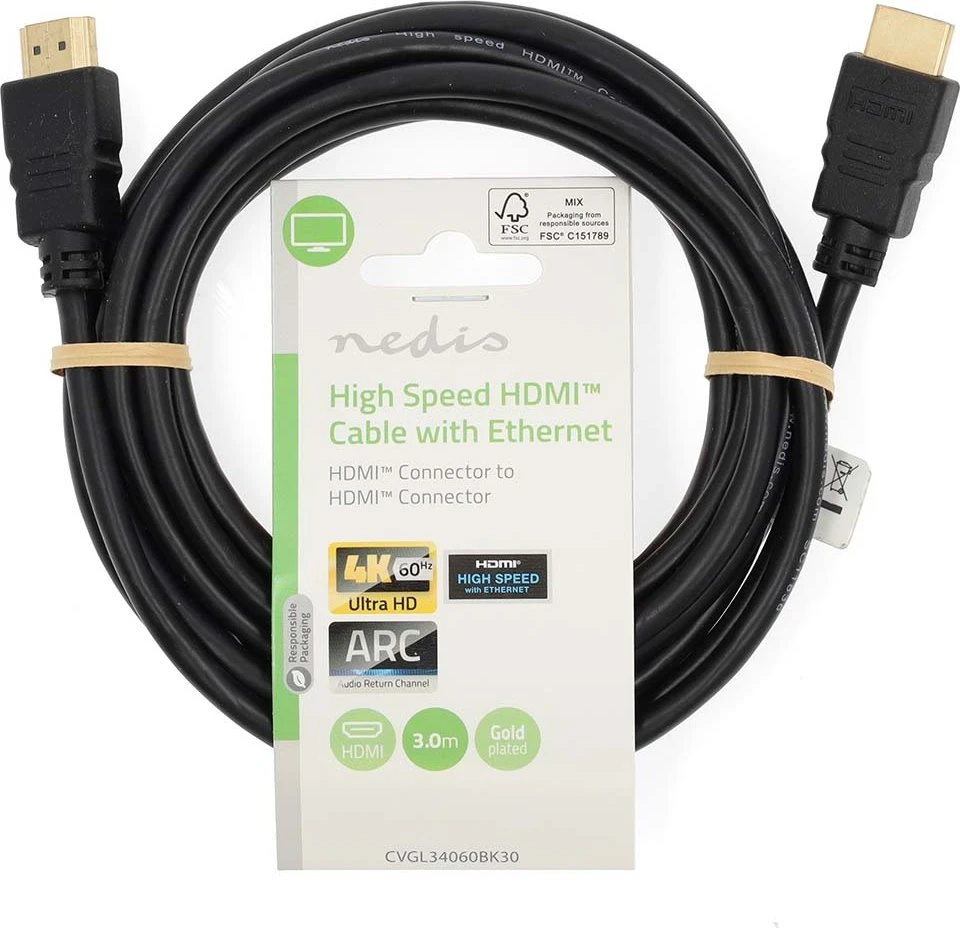 Nedis 3m HDMI laidas su informacine pakuote