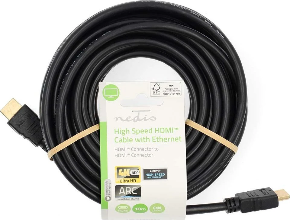 Juodas HDMI laidas 10m su pakuote