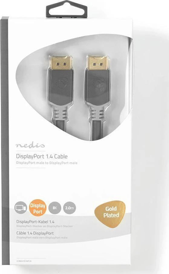 Nedis Displayport Cable | DisplayPort jungtis | DisplayPort jungtis | 8K@60Hz | Paauksuotas | 2,00m | apvalus | PVC | Antracitas / Pilka | Pakavimas su Si