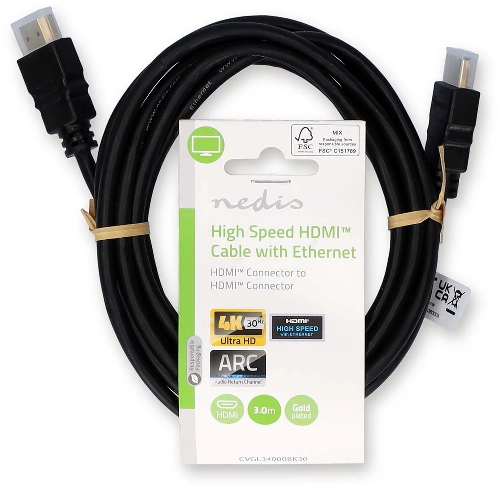 Nedis Kabelis HDMI-HDMI kištukai 3.0m juodas 4K 30Hz