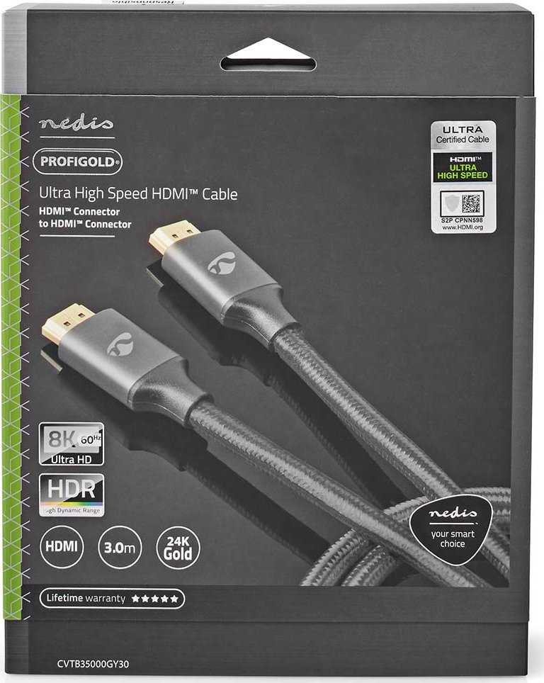 Kabelis Nedis HDMI - HDMI 3m pilka (CVTB35000GY30)