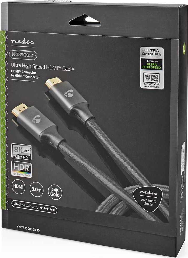 Kabelis Nedis HDMI - HDMI 3m pilka (CVTB35000GY30)