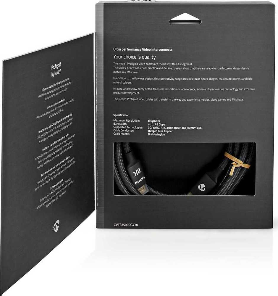 Kabelis Nedis HDMI - HDMI 3m pilka (CVTB35000GY30)