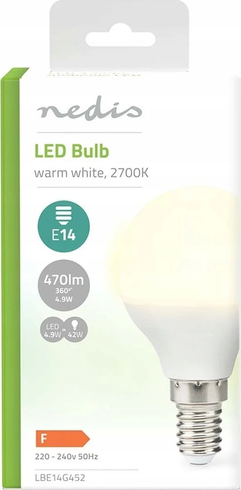 Nedis LBE14G452 LED lempa Šiltai balta 2700 K 4,9 W E14 F