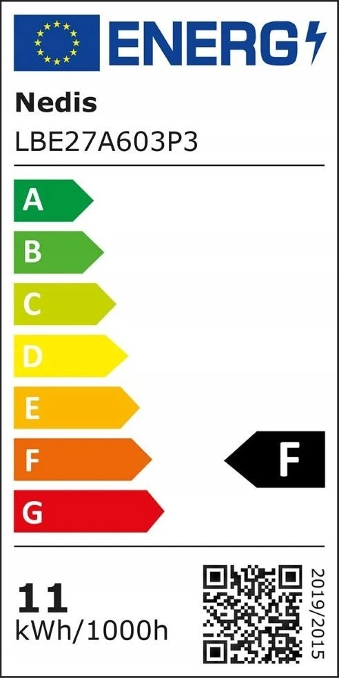 Nedis LBE27A603P3 energiją taupanti lempa Šiltai balta 2700 K 11 W E27 F