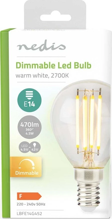 Nedis LBFE14G452 LED lempa Šiltai balta 2700 K 4,5 W E14 F