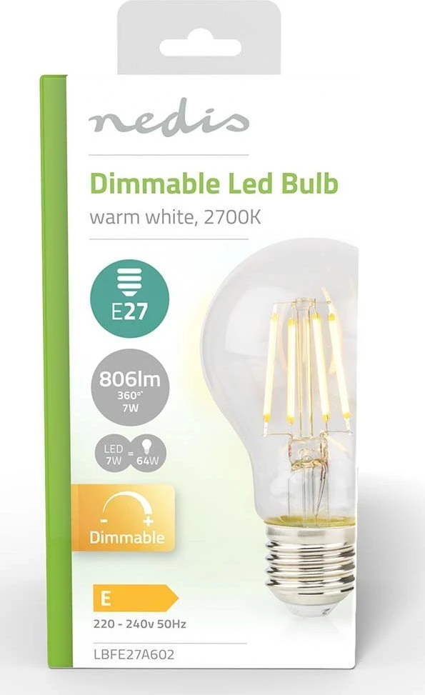 Nedis LBFE27A602 LED lempa Šiltai balta 2700 K 7 W E27 E
