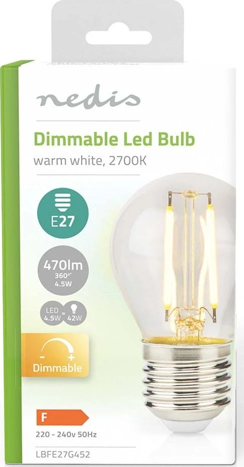 Nedis LBFE27G452 LED lempa Šiltai balta 2700 K 4,5 W E27 F