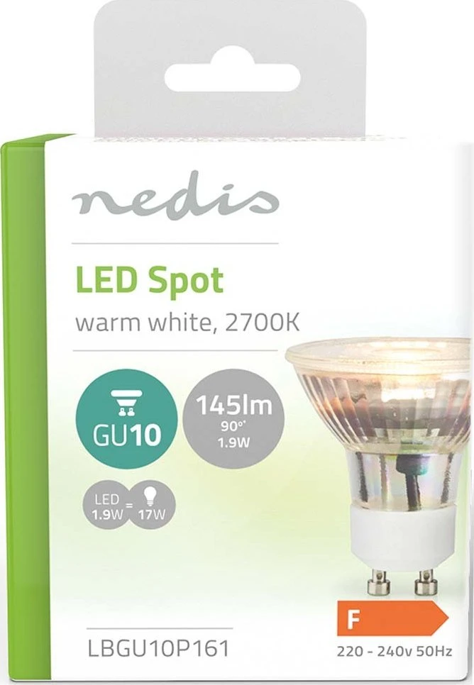 Nedis LBGU10P161 LED lempa Šiltai balta 2700 K 1,9 W GU10 F