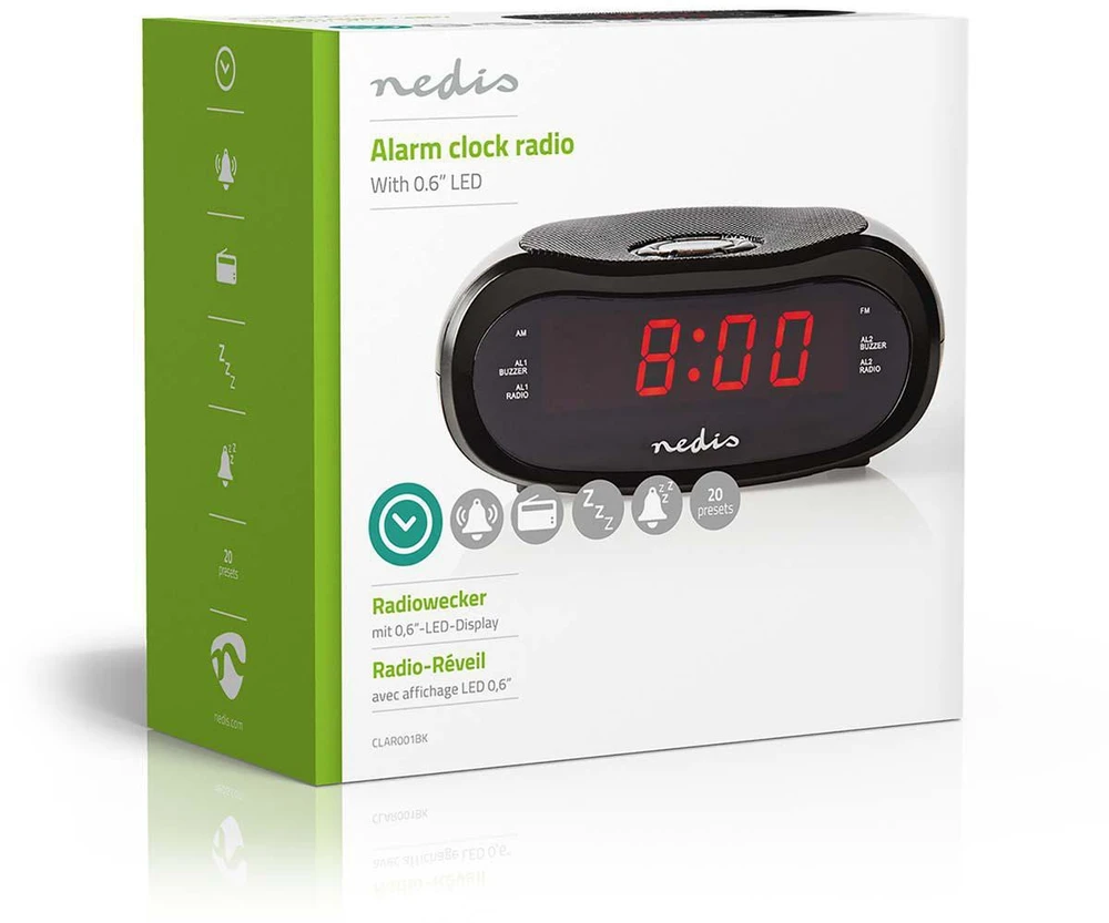Nedis Radijo žadintuvas CLAR001BK LED projekcja 2x budzik FM Juodas