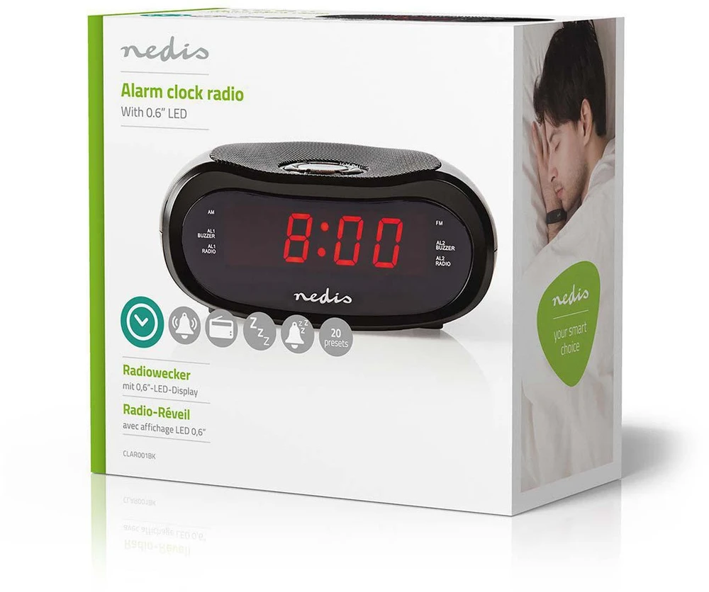 Nedis Radijo žadintuvas CLAR001BK LED projekcja 2x budzik FM Juodas