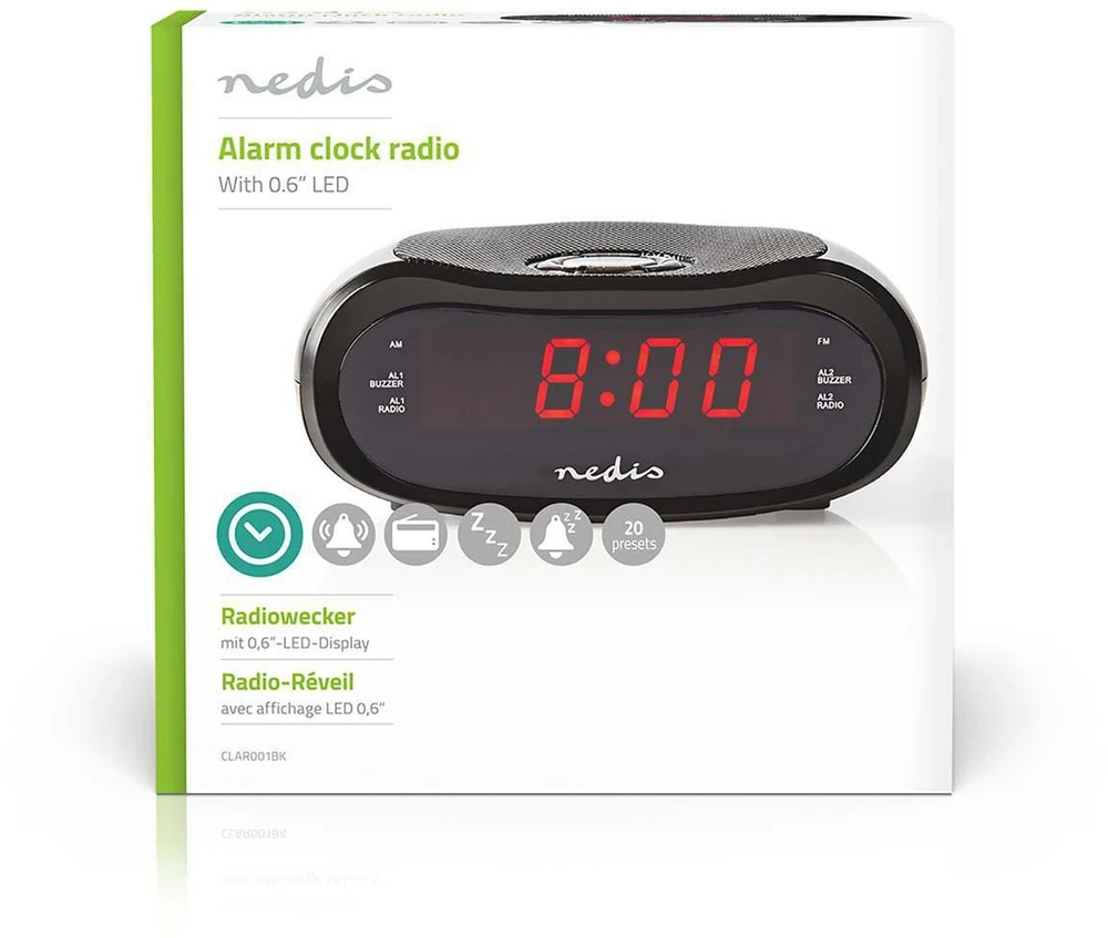 Nedis Radijo žadintuvas CLAR001BK LED projekcja 2x budzik FM Juodas