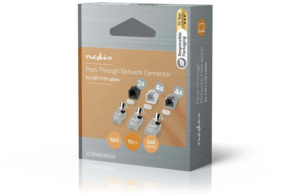 Nedis RJ45 (8P8C) kištukas Pass Through CAT7 FTP kabeliui (10 vnt.)