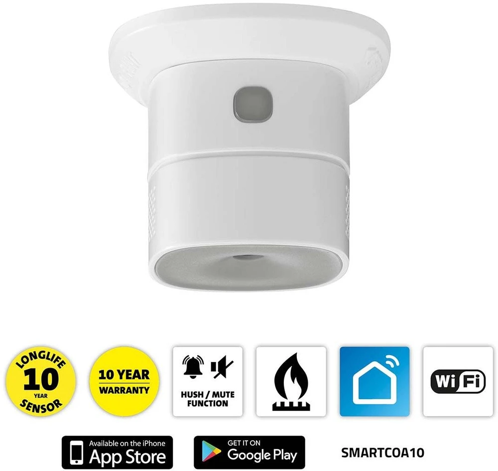Nedis Išmanusis Wi-Fi SmartLife smalkių (CO) jutiklis su sirena 85dB, CR123A, baltas