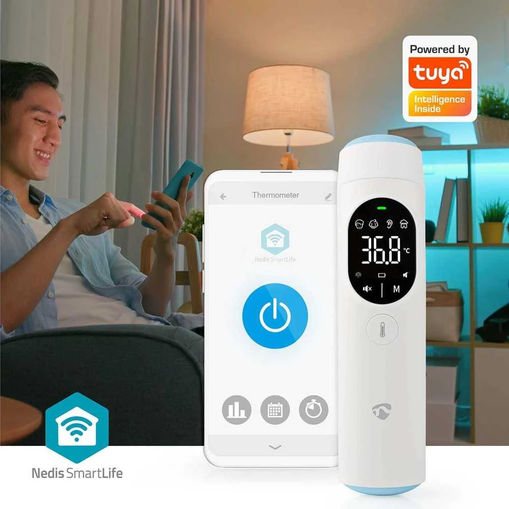„Nedis“ termometras „Nedis SmartLife“ infraraudonųjų spindulių termometras su LED ekranu, skirtas ausims / kaktai, „Baltas“