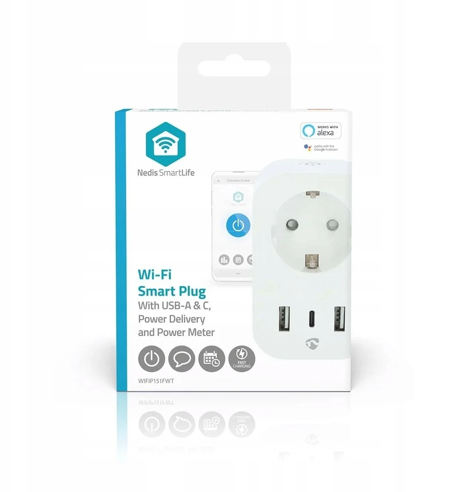 Nedis „SmartLife“ išmanusis „Wi-Fi“ kištukas | Galios matuoklis | 3680 W | F tipas (CEE 7/7) / 1 x USB-C™ / 2 x USB | 0–55 °C | „Android™“ / „iOS“ | Balta | 1 vnt.