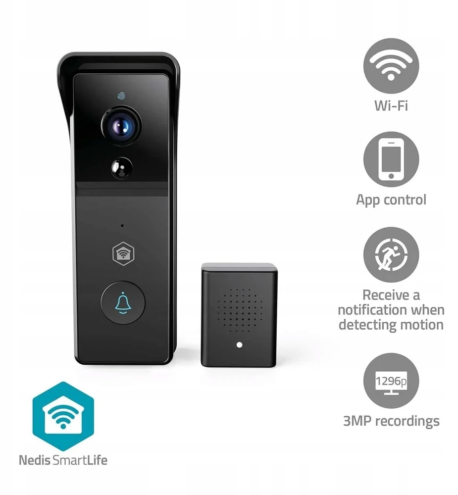 Nedis „SmartLife“ vaizdo kameros | Baterija | 3MP „Full HD 1296p“