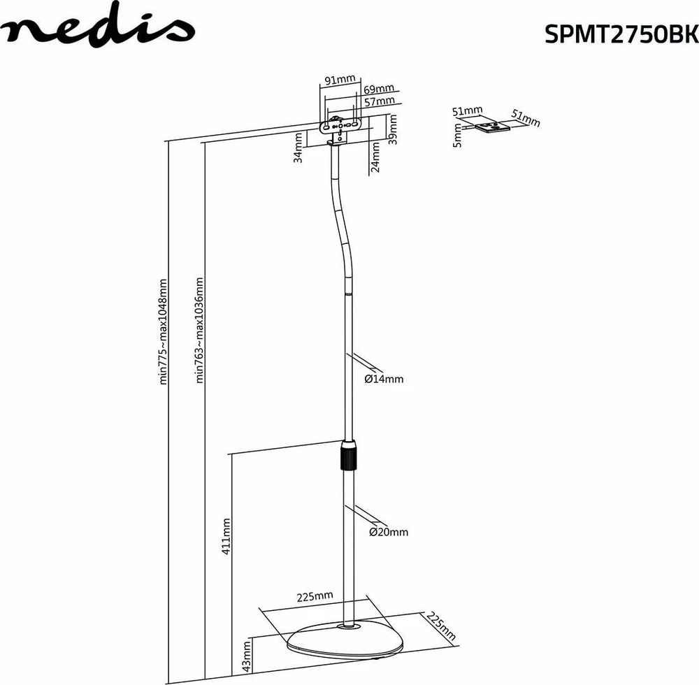 Ausinės „Nedis SPMT2750BK“ garsiakalbio komplektas Grindys Akrilnitrilo butadieno stireno kopolimeras (ABS), Plienas Juodas