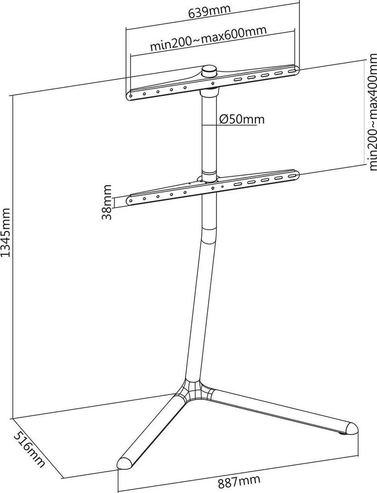 Nedis TVSM5250BK televizoriaus laikiklis 177,8 cm (70") Juodas