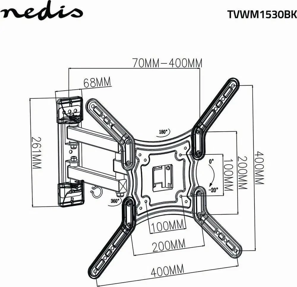 Nedis TVWM1530BK televizoriaus laikiklis 139,7 cm (55") Juoda