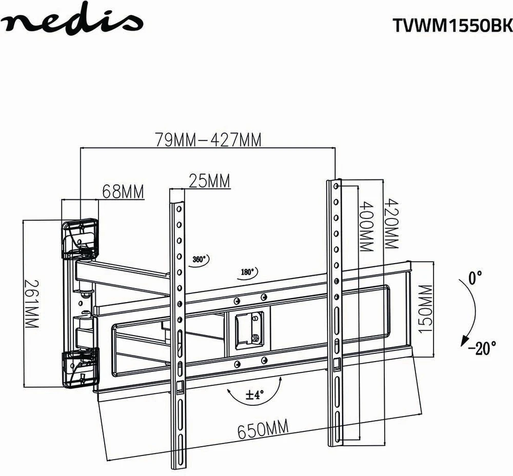 Nedis TVWM1550BK televizoriaus laikiklis 177,8 cm (70") juodas