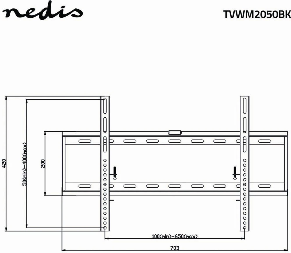 Nedis TVWM2050BK televizoriaus laikiklis 177,8 cm (70") Juodas