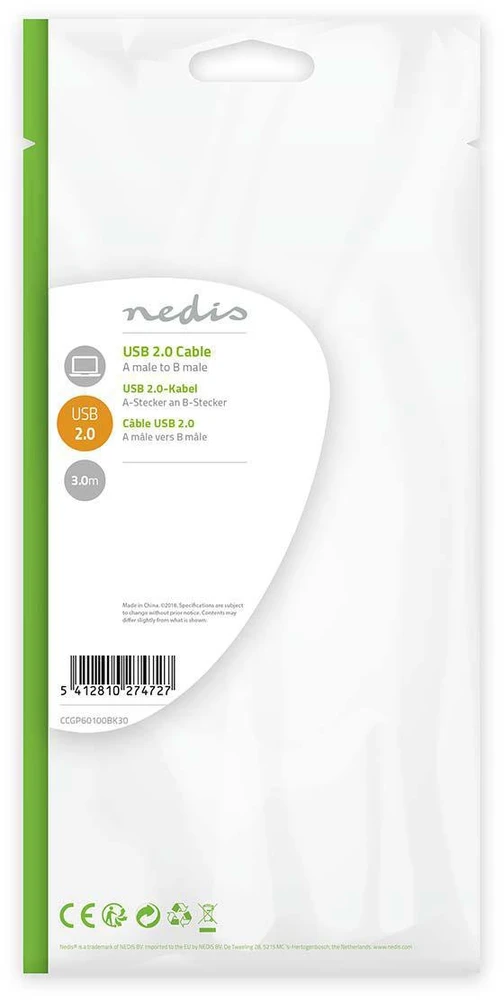 Nedis Kabelis USB2.0 A kištukas - B kištukas 3.0m juodas