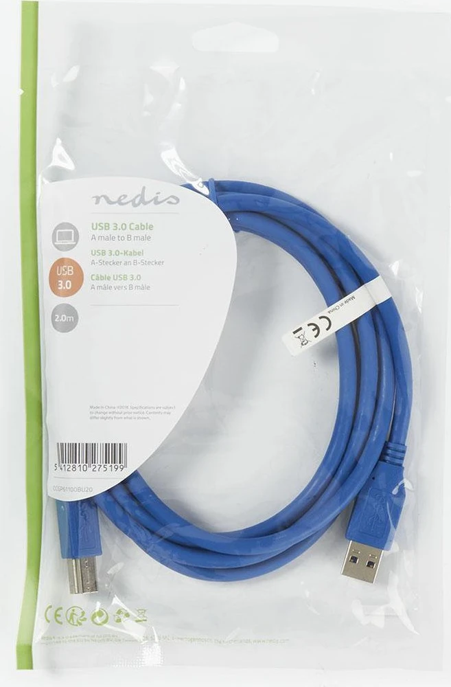 Nedis USB-A – USB-B USB laidas 3 m mėlynas (CCGP61100BU30)