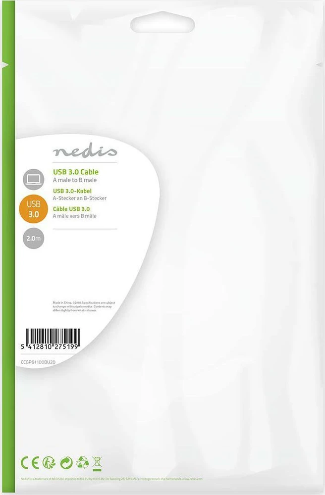 Nedis USB-A – USB-B USB laidas 3 m mėlynas (CCGP61100BU30)