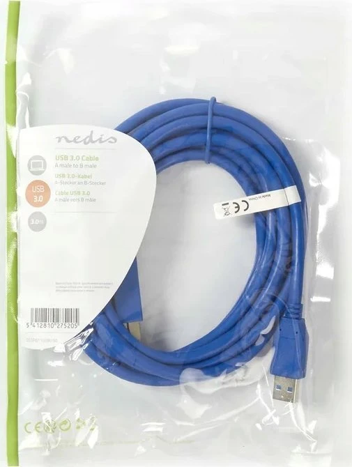 Nedis USB-A – USB-B USB laidas 3 m mėlynas (CCGP61100BU30)