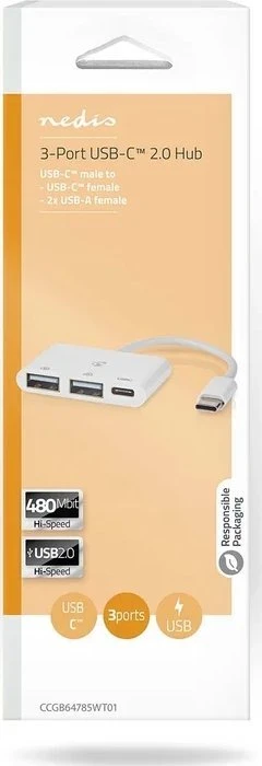 Nedis USB šakotuvas 1 x USB-C™ 1 x USB-C™ – 2 x USB 2.0 A, 3 prievadų prievadas (-ai), maitinamas per USB