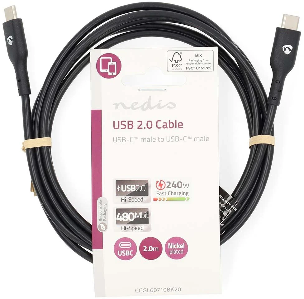 Nedis USB kabelis Nedis CCGL60710BK20 USB kabelis USB 2.0 2m USB C juodas