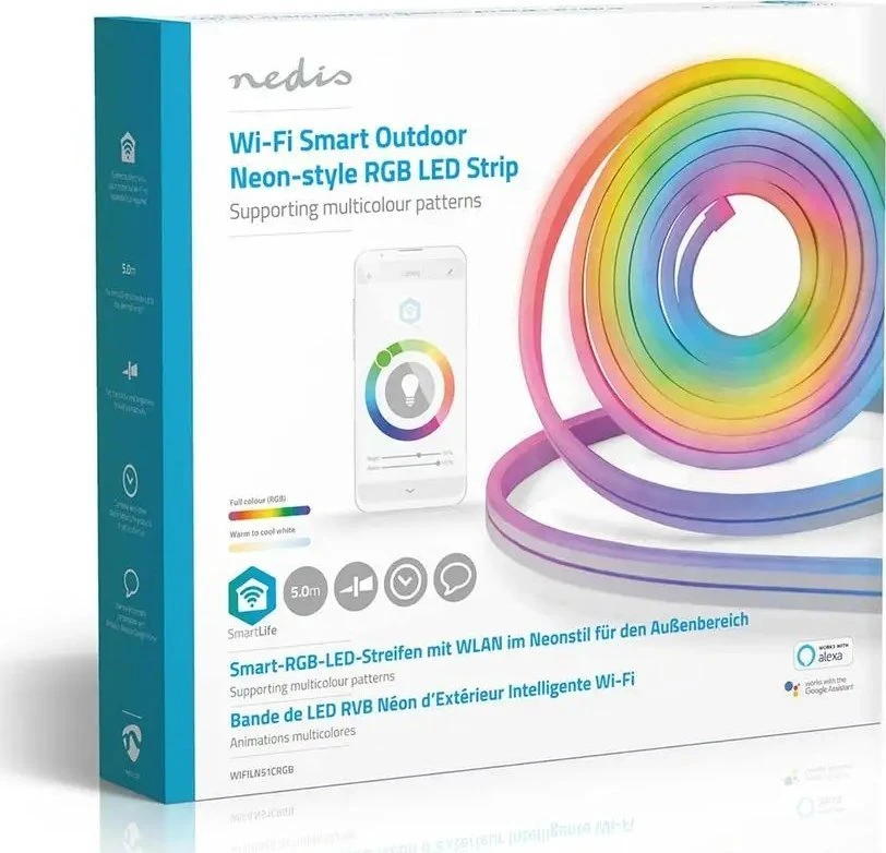 Nedis LED juostos komplektas NEON FLEX Wi-Fi, su pulteliu ir maitinimo šaltiniu 24V, 32W, 5m, 192lm/m, RGB IC skaitmeninė IP65