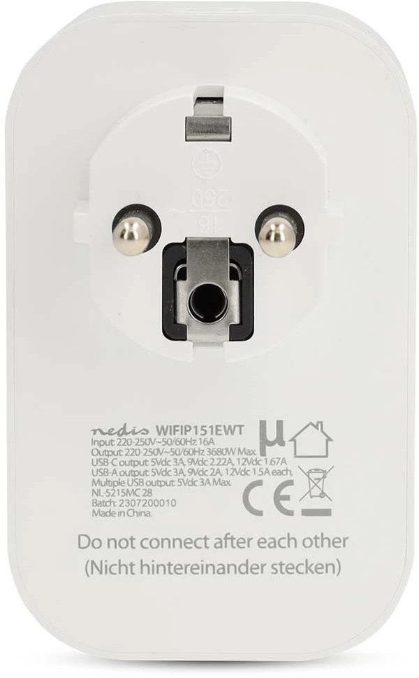 Nedis WIFIP121EWT inteligentny korek 3680 W Dom, Biuro Baltas
