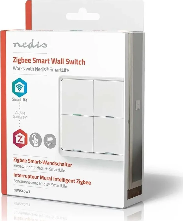 Nedis Išmanusis Zigbee SmartLife belaidis sieninis jungiklis, programuojamas, 12 funkcijų, CR2430, baltas