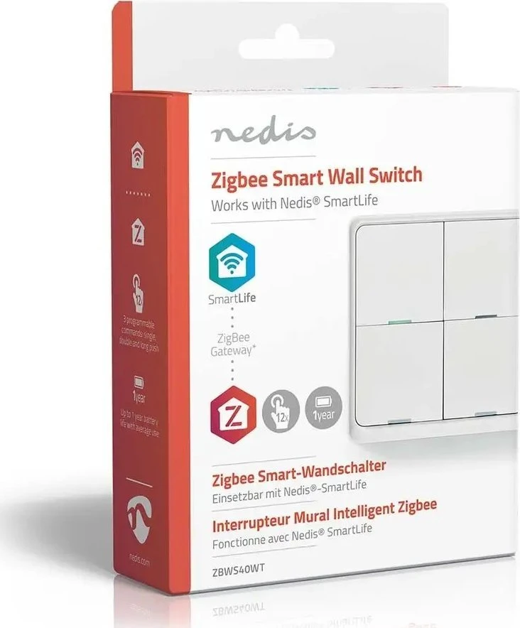 Nedis Išmanusis Zigbee SmartLife belaidis sieninis jungiklis, programuojamas, 12 funkcijų, CR2430, baltas