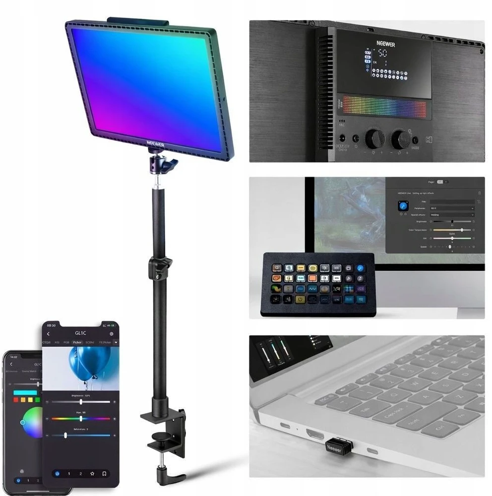 Neewer Galinga LED RGB lemputė 48W + stendas transliacijai ir žaidimams CRI97+ 2.4G Neewer / GL1C / 10102872