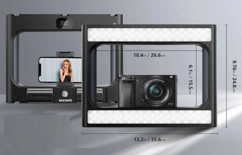 Neewer Naujesnis LED lempa 20W RGB GRIP Cage Laikiklis Telefonas ISO 1/4 Bluetooth Control / A111